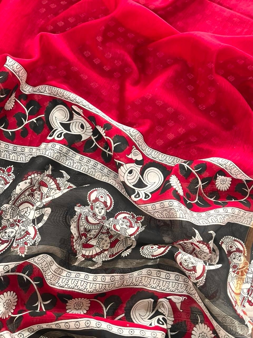 Black-Red Maheshwari Suit Set
