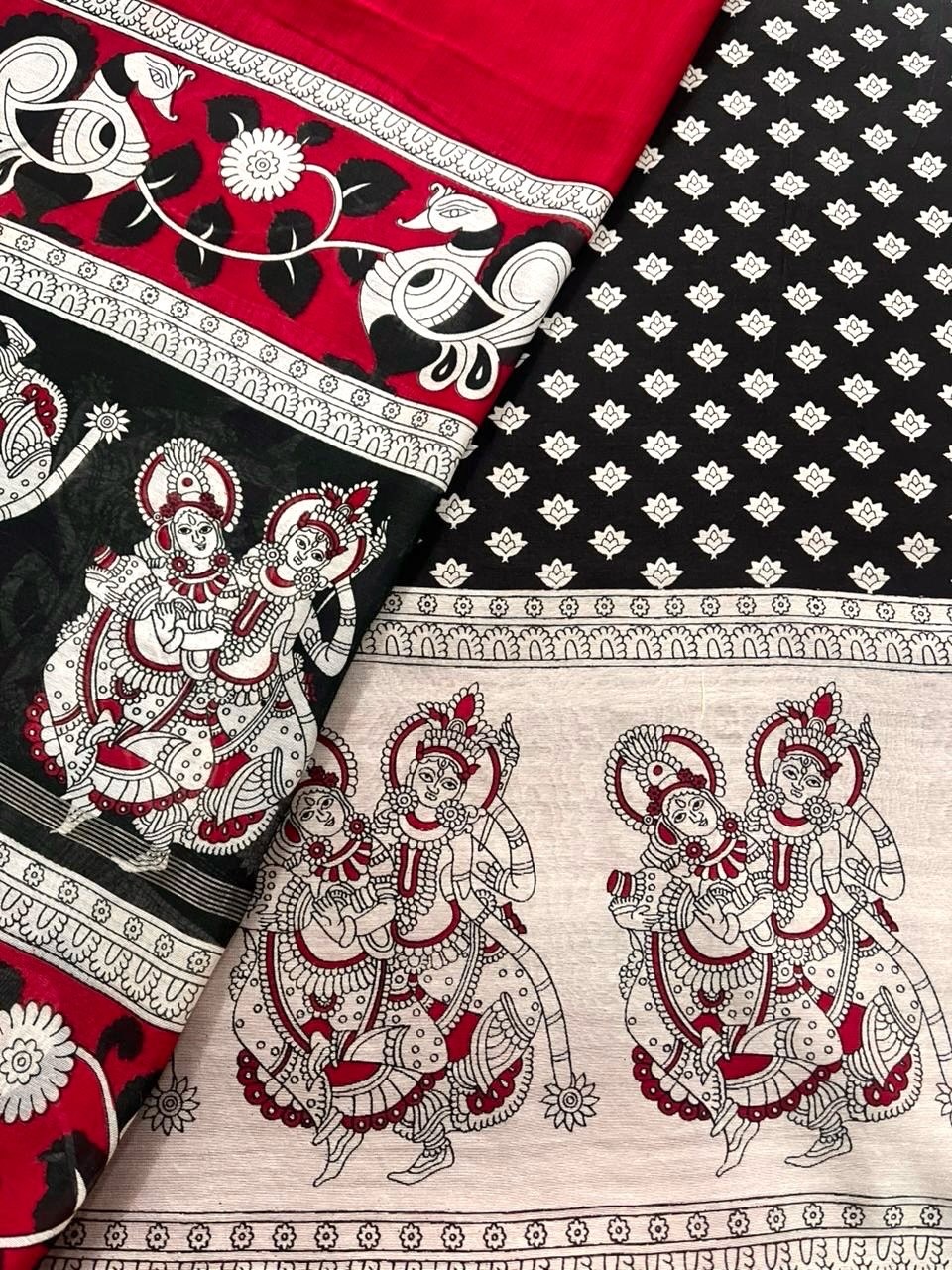Black-Red Maheshwari Suit Set